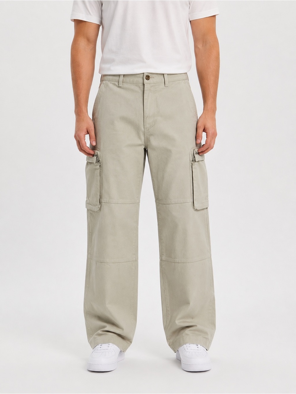Mode of One Men’s Wide Leg Cargo Pants Size 33 Dark Ecru beige relaxed wide leg